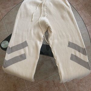 Cream and Gray Ribbed Sweatpants